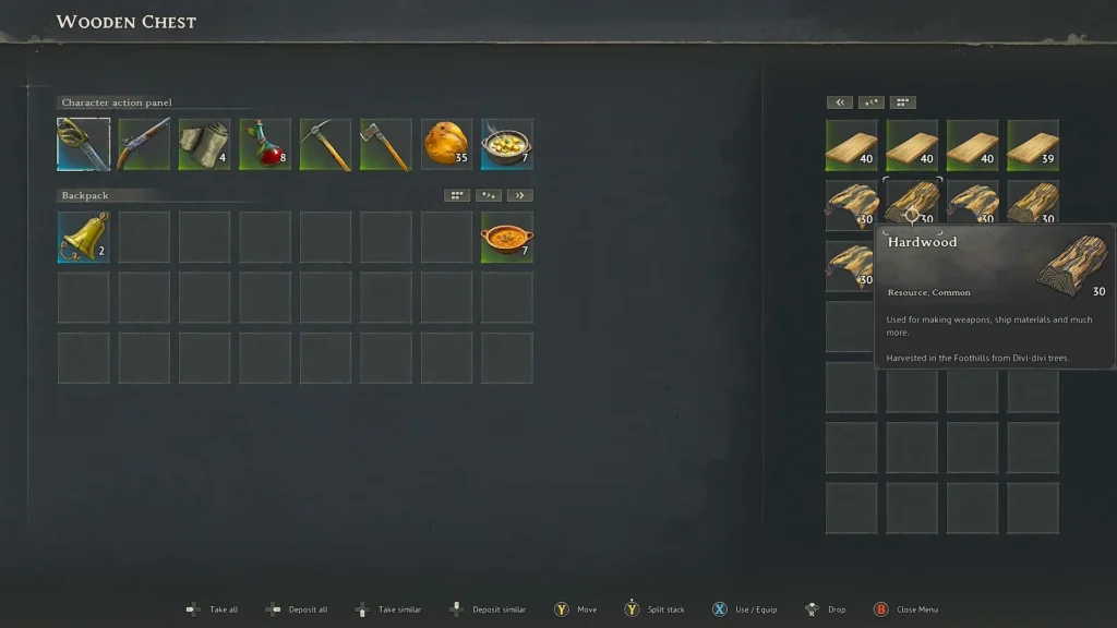 Clear your inventory before farming Hardwood