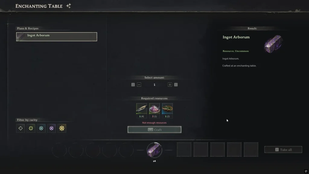 Crafting Ingot Arborum in Enchanting Table