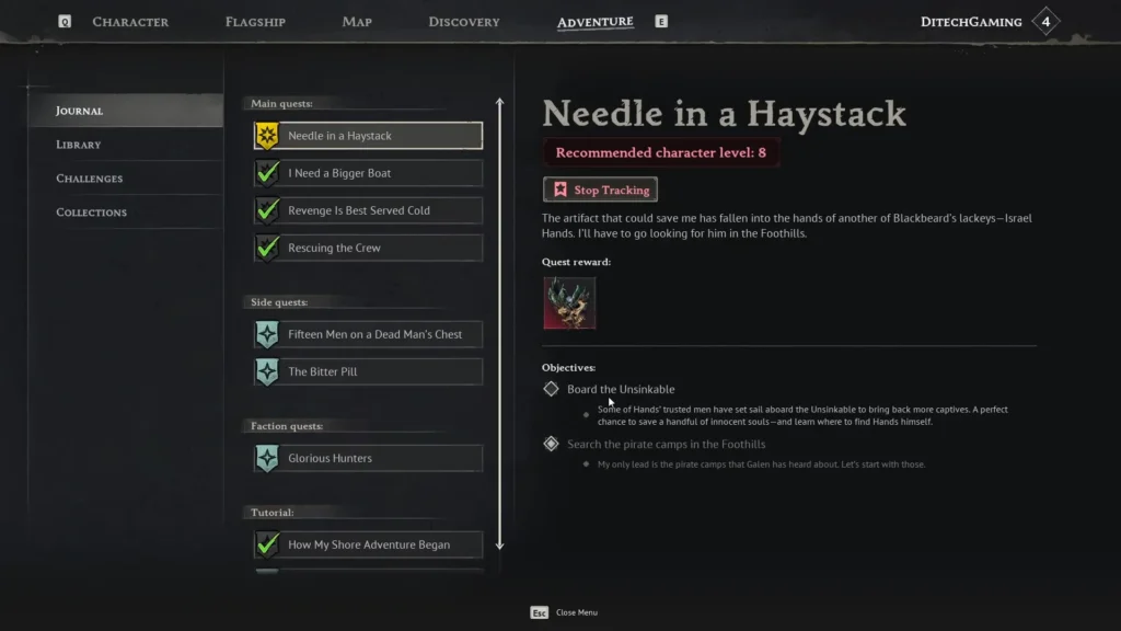 Needle in a Haystack quest journal
