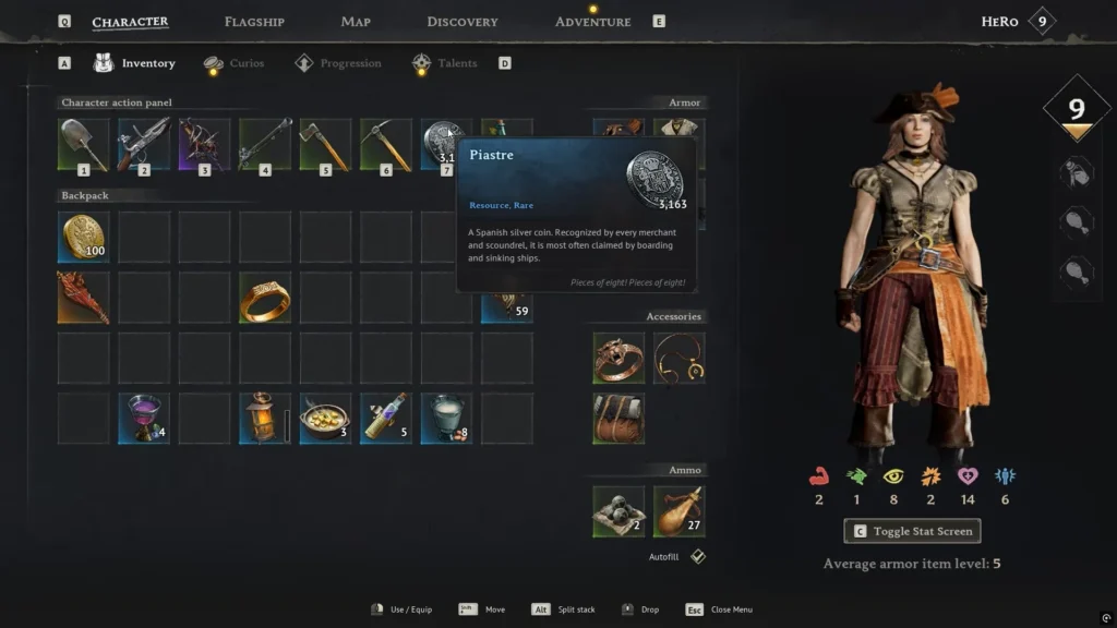 Piastres in Inventory