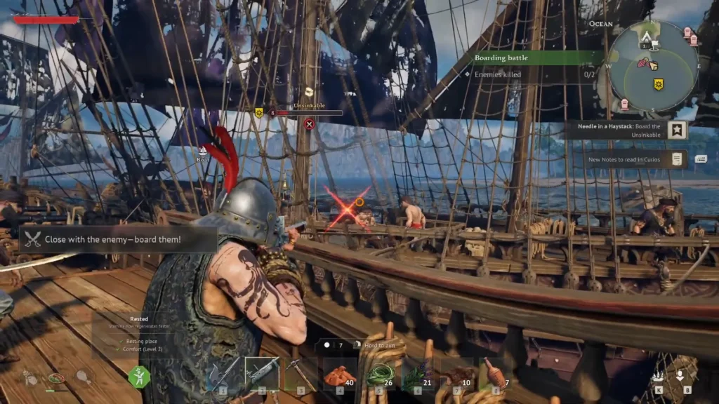shooting pirates from distance before boarding on to Unsinkable ship